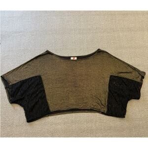 Free People Female Small Petite Black‎ Lace Sleeve Cropped Blouse